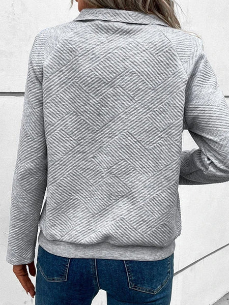 Textured Grey Knit Pullover with Buttoned Kangaroo Pocket