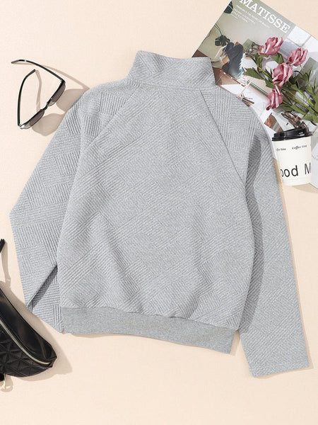 Textured Grey Knit Pullover with Buttoned Kangaroo Pocket