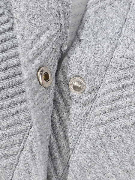 Textured Grey Knit Pullover with Buttoned Kangaroo Pocket