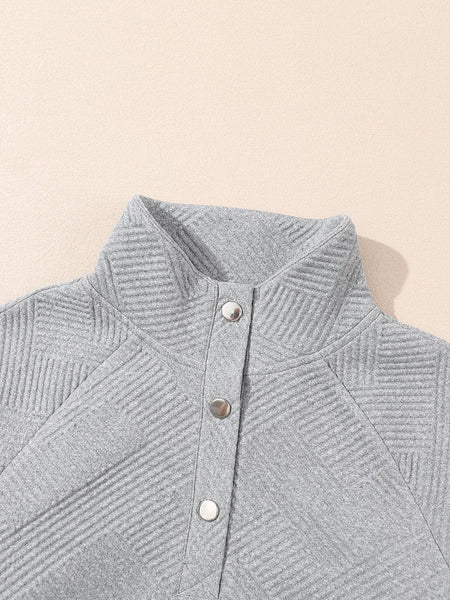 Textured Grey Knit Pullover with Buttoned Kangaroo Pocket
