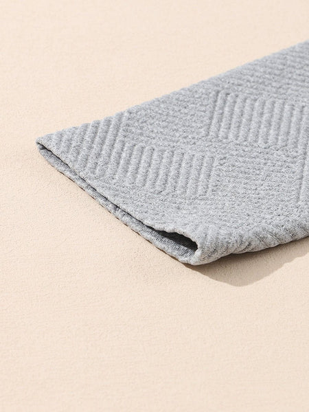 Textured Grey Knit Pullover with Buttoned Kangaroo Pocket