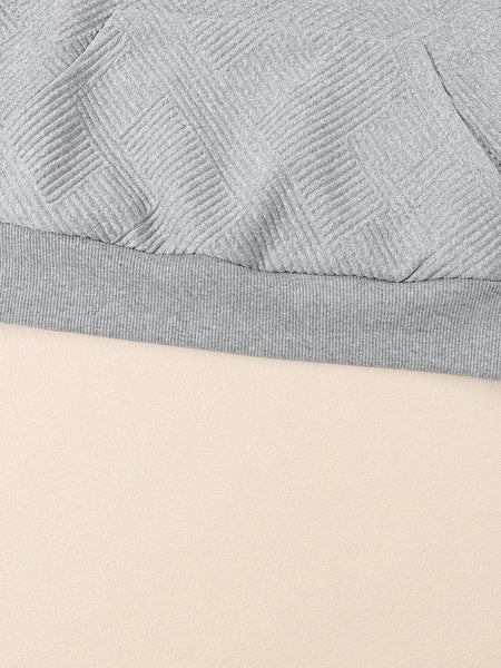 Textured Grey Knit Pullover with Buttoned Kangaroo Pocket