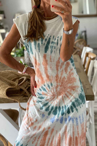Tie Dye Print Sling Sleeveless Dress