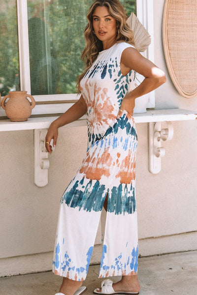 Tie Dye Print Sling Sleeveless Dress
