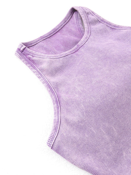 Tillandsia Purple Textured Mineral Wash Ribbed Racerback Crop Top