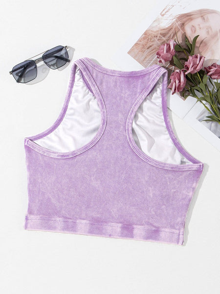 Tillandsia Purple Textured Mineral Wash Ribbed Racerback Crop Top