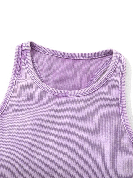 Tillandsia Purple Textured Mineral Wash Ribbed Racerback Crop Top