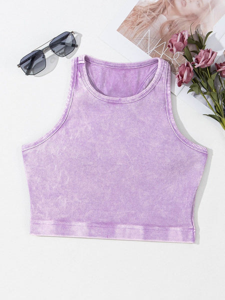 Tillandsia Purple Textured Mineral Wash Ribbed Racerback Crop Top