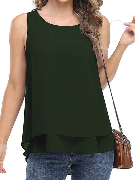 Women's Tiered Chiffon Two-Piece Short Set with Scoop Neck Tank made for easy styling and wardrobe coordination, with premium-like structure and