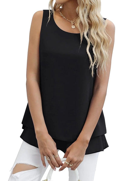 Women's Tiered Chiffon Two-Piece Short Set with Scoop Neck Tank made for easy styling and wardrobe coordination, with premium-like structure and