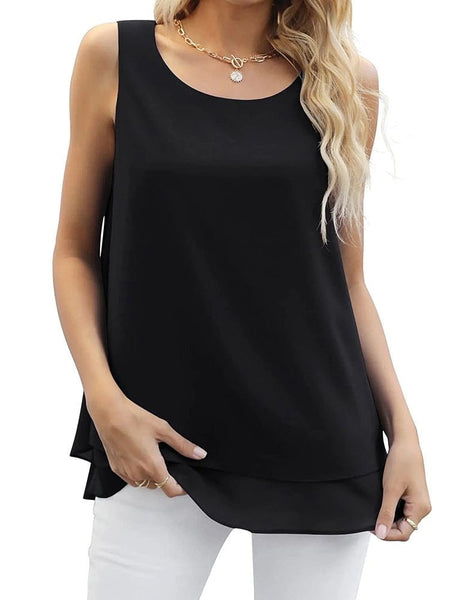 Women's Tiered Chiffon Two-Piece Short Set with Scoop Neck Tank made for easy styling and wardrobe coordination, with premium-like structure and