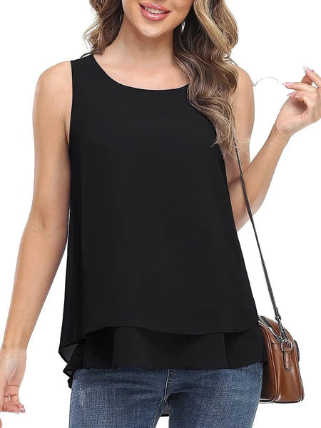 Women's Tiered Chiffon Two-Piece Short Set with Scoop Neck Tank made for easy styling and wardrobe coordination, with premium-like structure and
