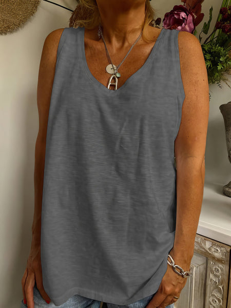 Tops Solid V-Neck Sleeveless Casual Tank Top