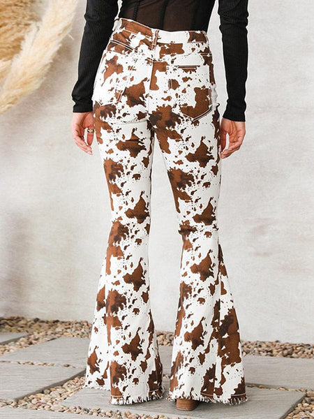 Stylish Cow Print Wide Leg Pants