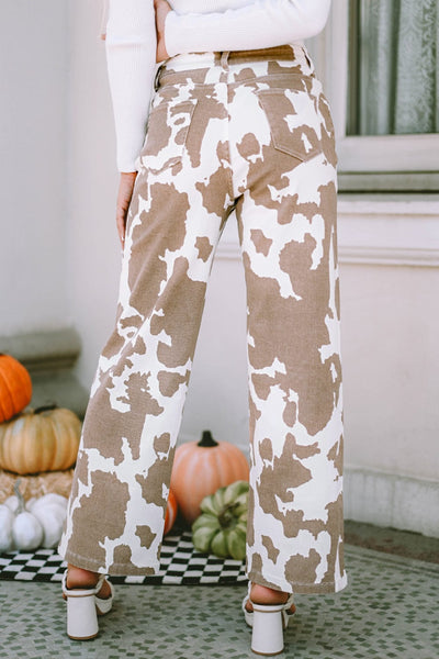 Stylish Cow Print Wide Leg Pants