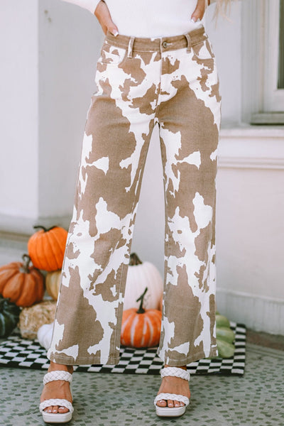 Versatile Cow Print Flared Pants