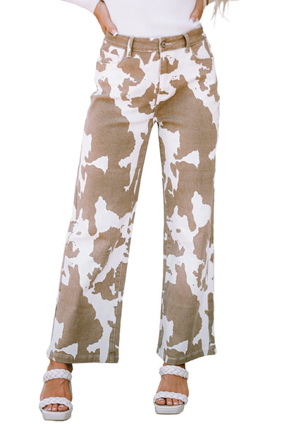 Stylish Cow Print Wide Leg Pants