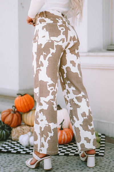 Stylish Cow Print Wide Leg Pants