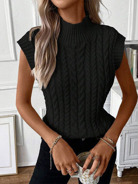 Trendy Turtleneck Sleeveless Sweater In Classic Solid Color