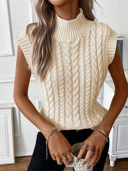 Trendy Turtleneck Sleeveless Sweater In Classic Solid Color