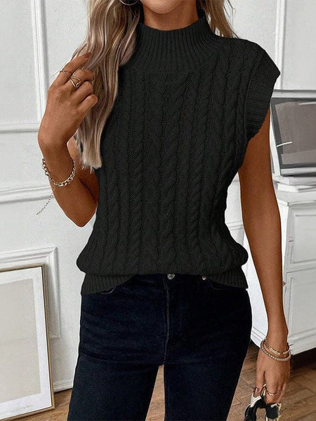 Trendy Turtleneck Sleeveless Sweater In Classic Solid Color