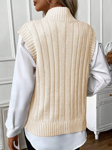 Trendy Turtleneck Sleeveless Sweater In Classic Solid Color