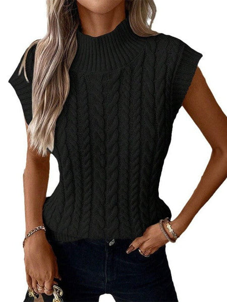 Trendy Turtleneck Sleeveless Sweater In Classic Solid Color