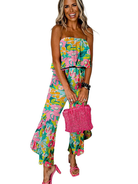 Floral Print Ruffled Wide-Leg Jumpsuit