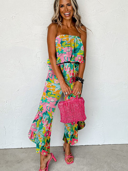 Floral Print Ruffled Wide-Leg Jumpsuit