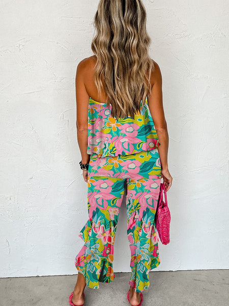 Floral Print Ruffled Wide-Leg Jumpsuit