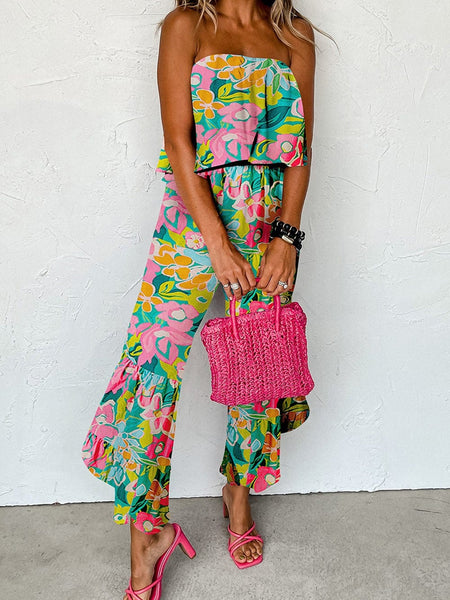 Floral Print Ruffled Wide-Leg Jumpsuit