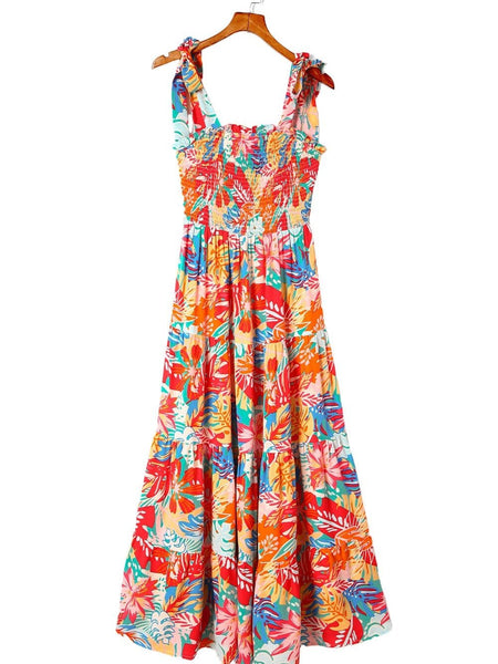Elegant Vintage Print Swing Dress with V-Neck Sling