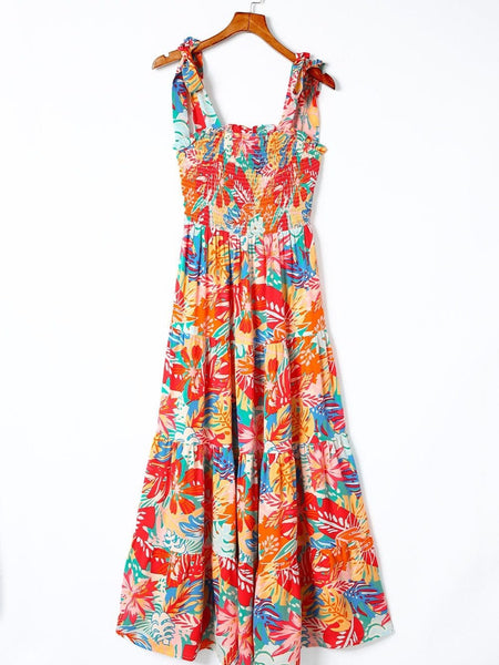 Elegant Vintage Print Swing Dress with V-Neck Sling