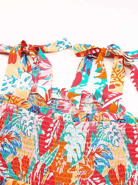 Elegant Vintage Print Swing Dress with V-Neck Sling