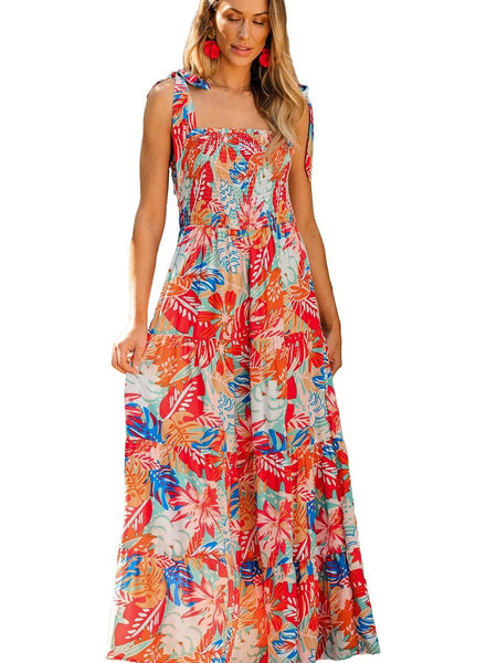 Elegant Vintage Print Swing Dress with V-Neck Sling