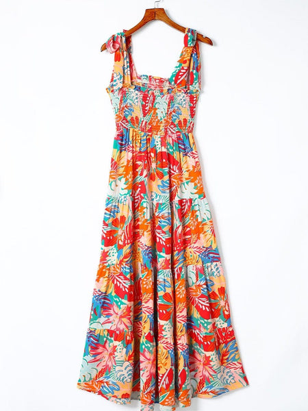 Elegant Vintage Print Swing Dress with V-Neck Sling