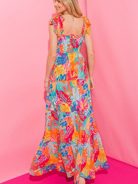 Elegant Vintage Print Swing Dress with V-Neck Sling
