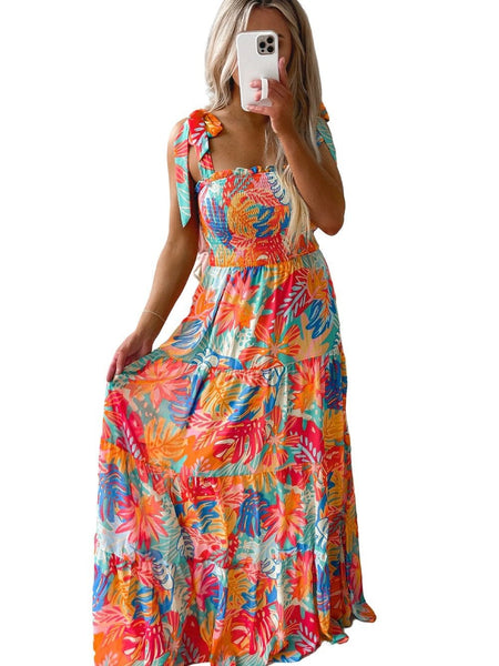 Elegant Vintage Print Swing Dress with V-Neck Sling