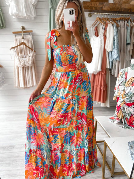 Elegant Vintage Print Swing Dress with V-Neck Sling