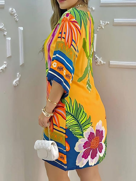 Tropical Print Half Sleeve Casual Dress with practical styling and dependable silhouette control.