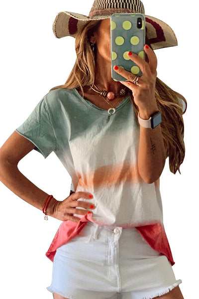 Turtle Print V-Neck Short Sleeve T-Shirt - Drop Shoulder - Closed - Bracelet