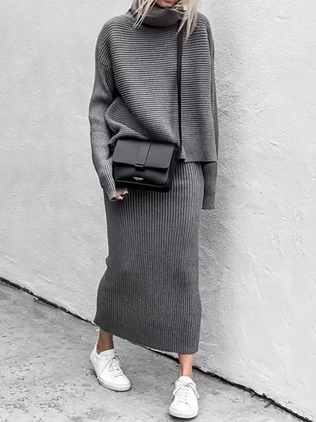 Turtleneck Long Sleeve Sweater and Knitted Skirt Two-Piece Suit with practical styling and dependable silhouette control.