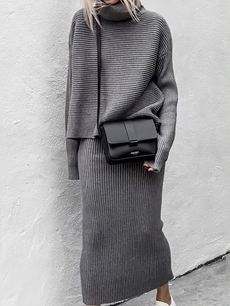 Turtleneck Long Sleeve Sweater and Knitted Skirt Two-Piece Suit with practical styling and dependable silhouette control.