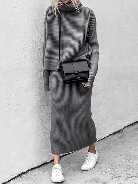 Turtleneck Long Sleeve Sweater and Knitted Skirt Two-Piece Suit with practical styling and dependable silhouette control.