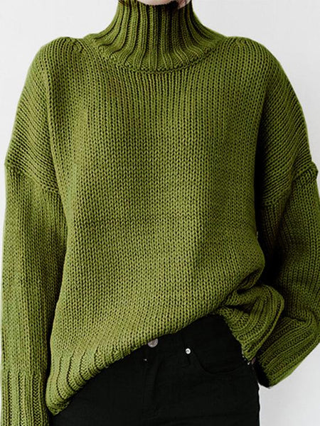 Turtleneck Solid Pullover Long Sleeve Sweater