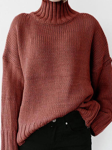 Turtleneck Solid Pullover Long Sleeve Sweater