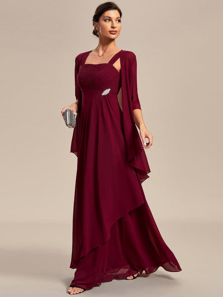Women's Two-Piece Square Neck Chiffon A-Line Mother of the Bride Dress