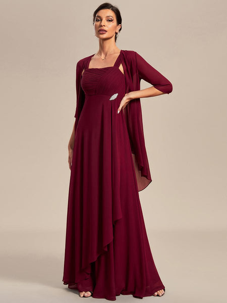 Women's Two-Piece Square Neck Chiffon A-Line Mother of the Bride Dress
