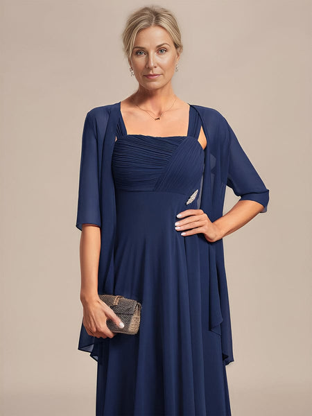 Women's Two-Piece Square Neck Chiffon A-Line Mother of the Bride Dress