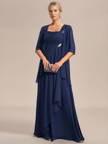 Women's Two-Piece Square Neck Chiffon A-Line Mother of the Bride Dress